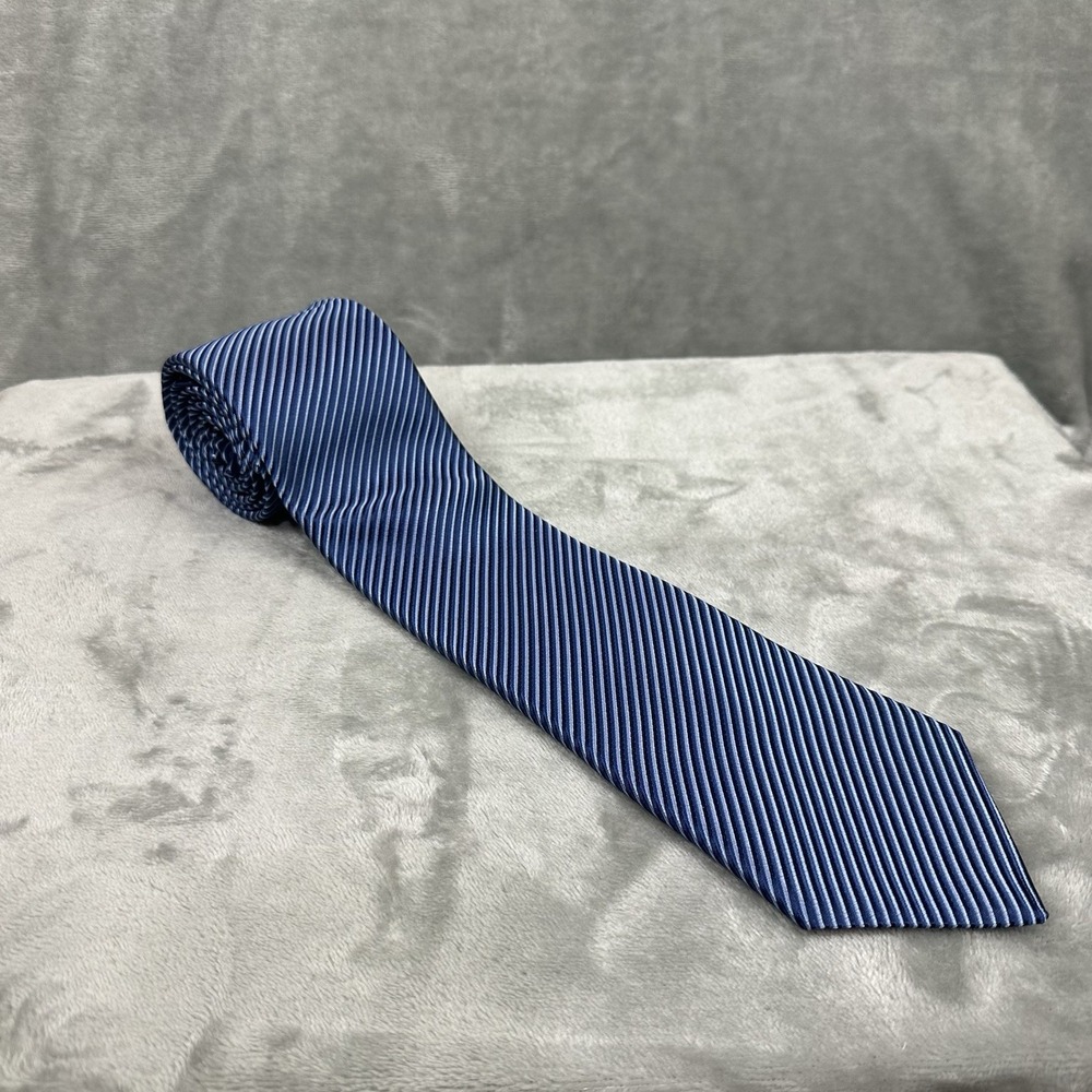 Nordstrom 100% Silk Neck Tie 3.5" x 60" Navy & Light Blue Diagonal Striped